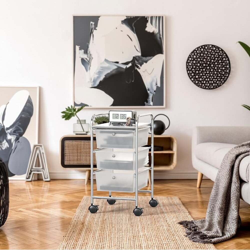 Utility Cart with 3 Drawers Rolling Storage Art Craft Organizer, Chrome - Picture 6 of 7